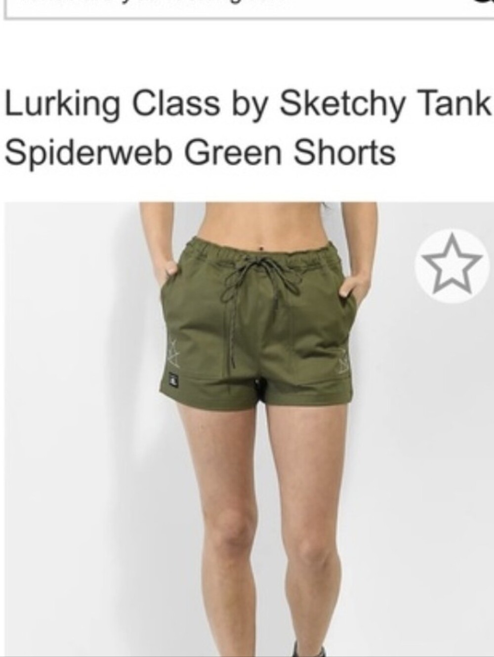 LURKING CLASS Embroidered spider web shorts Small Olive Skull Patch Goth Bottoms